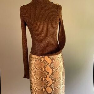 INC Copper Brown Metallic Rib Knit Sweater with Gold Shoulder Buttons NWT